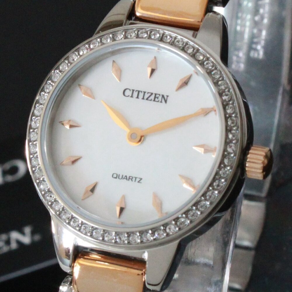 Citizen Women's Quartz Watch Crystal Bezel Mother Of Pearl Dial 24mm - Picture 10 of 11